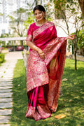 Pink Raw Silk Saree With Blouse Piece