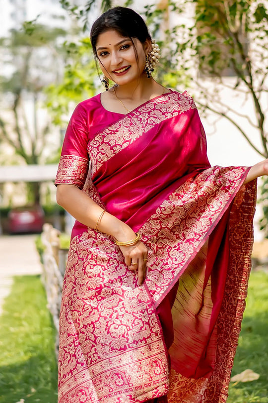 Pink Raw Silk Saree With Blouse Piece