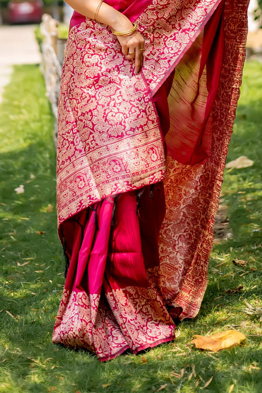 Pink Raw Silk Saree With Blouse Piece