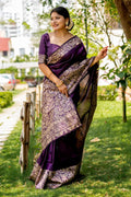 Violet Raw Silk Saree With Blouse Piece