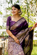 Violet Raw Silk Saree With Blouse Piece