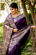 Violet Raw Silk Saree With Blouse Piece