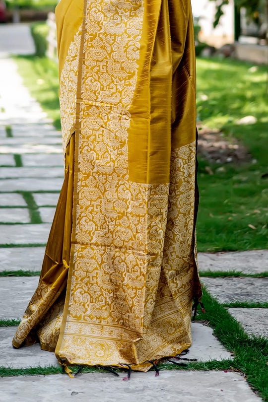 Mustard Yellow Raw Silk Saree With Blouse Piece