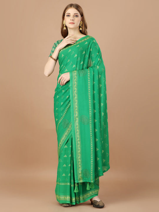 Green  Georgette Festive Wear Saree With Blouse Piecde