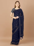 Navy Blue  Georgette Festive Wear Saree With Blouse Piecde