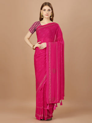 Pink  Georgette Festive Wear Saree With Blouse Piecde