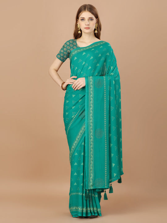 Green  Georgette Festive Wear Saree With Blouse Piecde