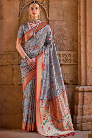 Indigo Blue Digital Print Saree