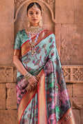 Pastel Blue Digital Print Saree