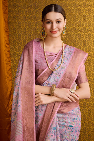 Pink Cotton Saree With Blouse Piece