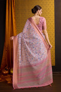 Pink Cotton Saree With Blouse Piece