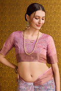 Pink Cotton Saree With Blouse Piece