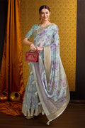 Sky Blue Cotton Saree With Blouse Piece