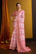 Peach Cotton Saree With Blouse Piece