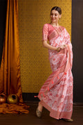 Peach Cotton Saree With Blouse Piece