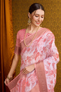 Peach Cotton Saree With Blouse Piece