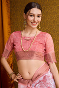 Peach Cotton Saree With Blouse Piece