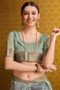 Green Cotton Saree With Blouse Piece