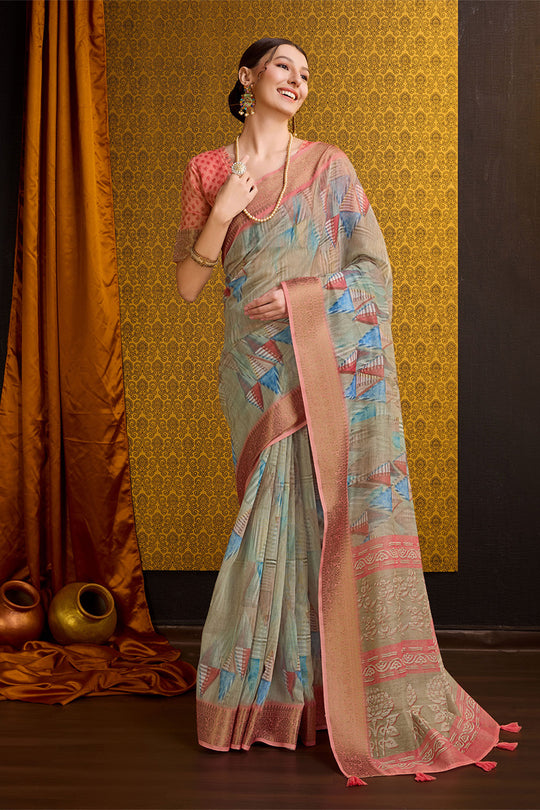 Beige Cotton Saree With Blouse Piece