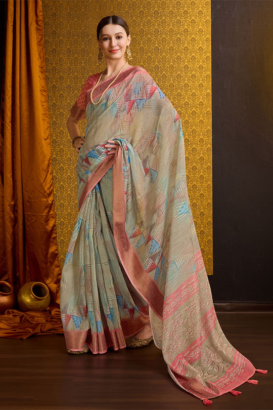 Beige Cotton Saree With Blouse Piece