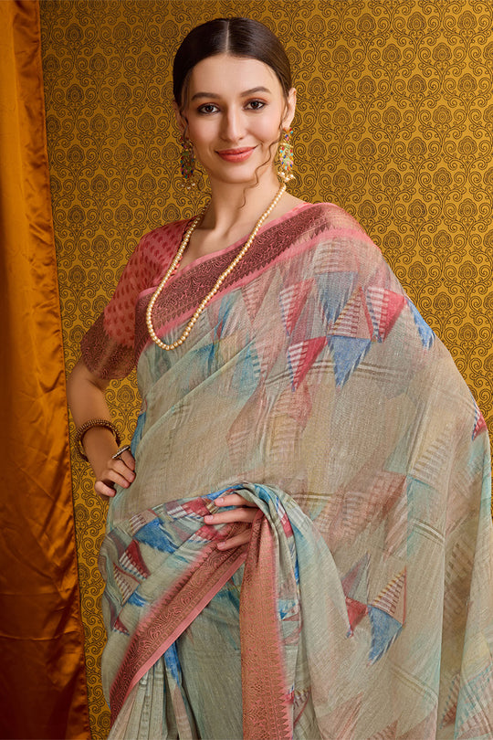 Beige Cotton Saree With Blouse Piece