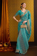 Sea Green Cotton Saree With Blouse Piece