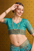 Sea Green Cotton Saree With Blouse Piece