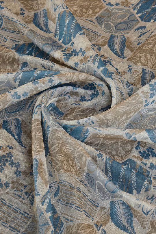 Blue & Grey Cotton Saree With Blouse Piece