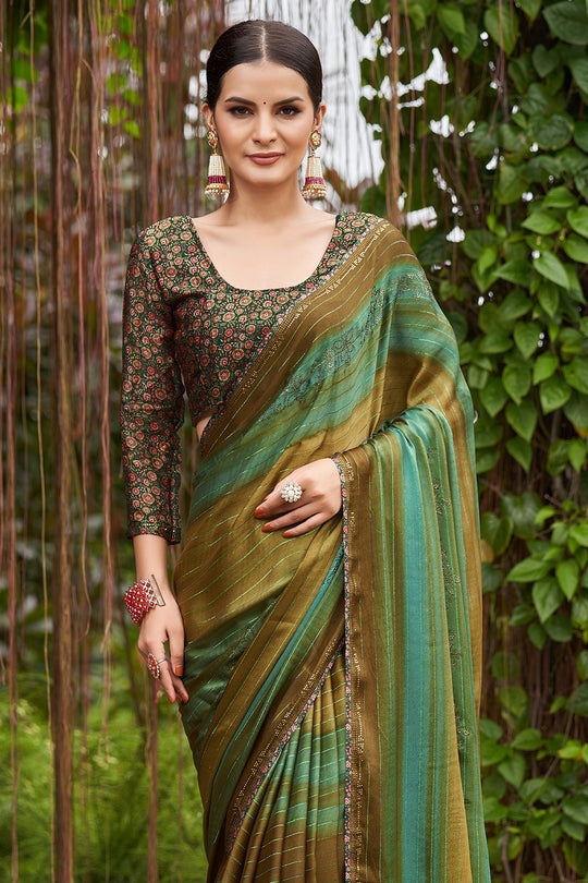 Multi Green Chiffon Saree
