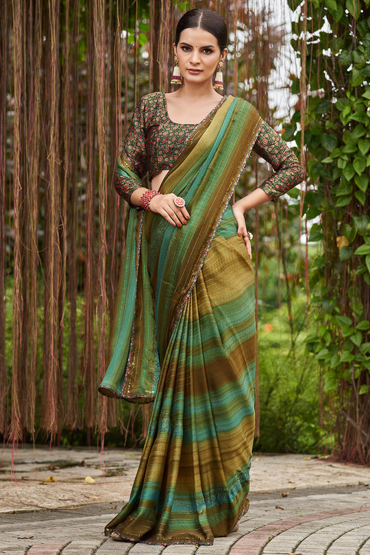 Multi Green Chiffon Saree