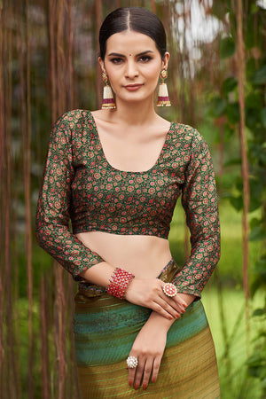 Multi Green Chiffon Saree