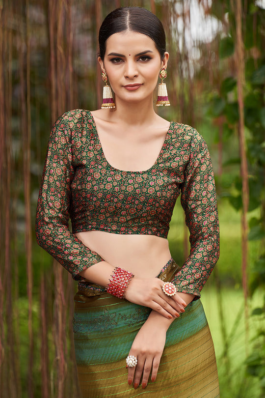 Multi Green Chiffon Saree