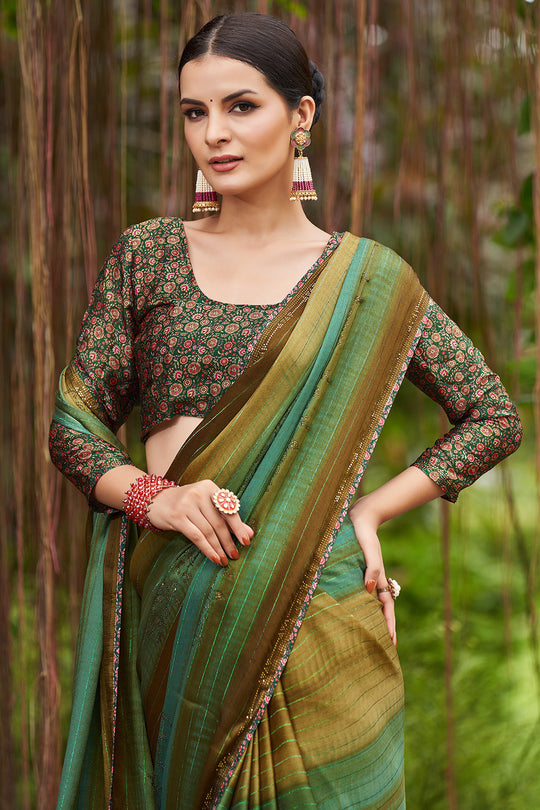 Multi Green Chiffon Saree
