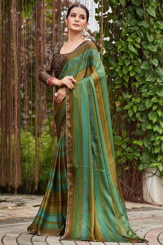 Multi Green Chiffon Saree