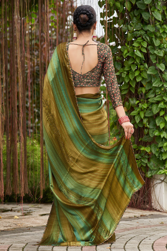 Multi Green Chiffon Saree