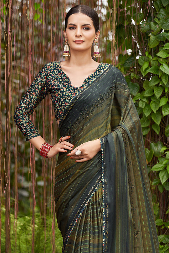 Multi Green Chiffon Saree