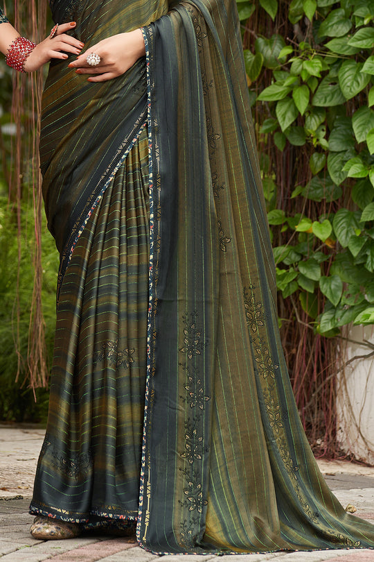 Multi Green Chiffon Saree