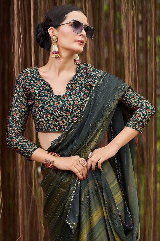 Multi Green Chiffon Saree
