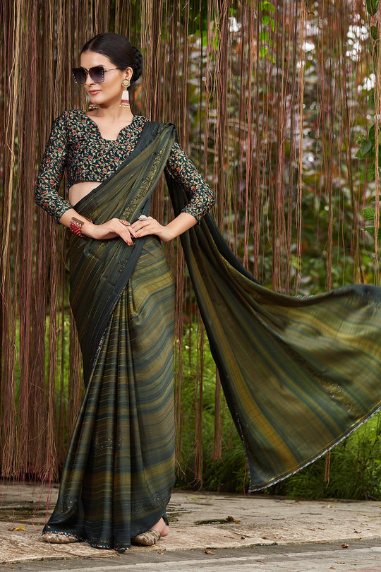 Multi Green Chiffon Saree