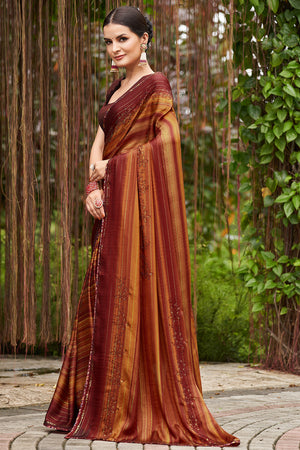 Burnt Orange Chiffon Saree