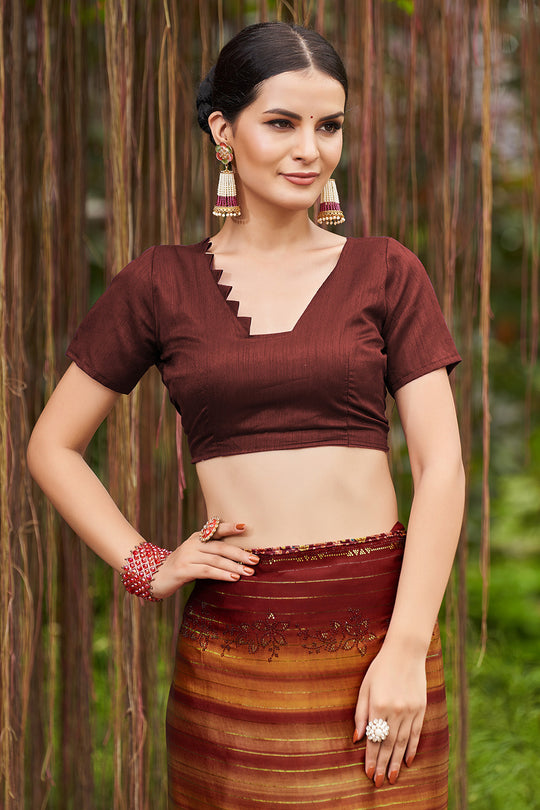 Burnt Orange Chiffon Saree