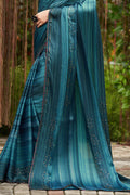 Teal Blue Chiffon Saree