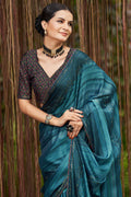 Teal Blue Chiffon Saree