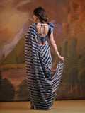 Navy Blue Pure Georgette Festive Saree With Blouse Piece