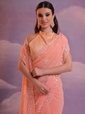 Peach Pure Georgette Party Wear Saree With Blouse Piece