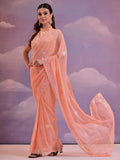 Peach Pure Georgette Party Wear Saree With Blouse Piece