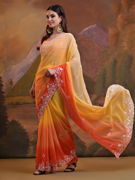 Ombre Pure Georgette Party Wear Saree With Blouse Piece