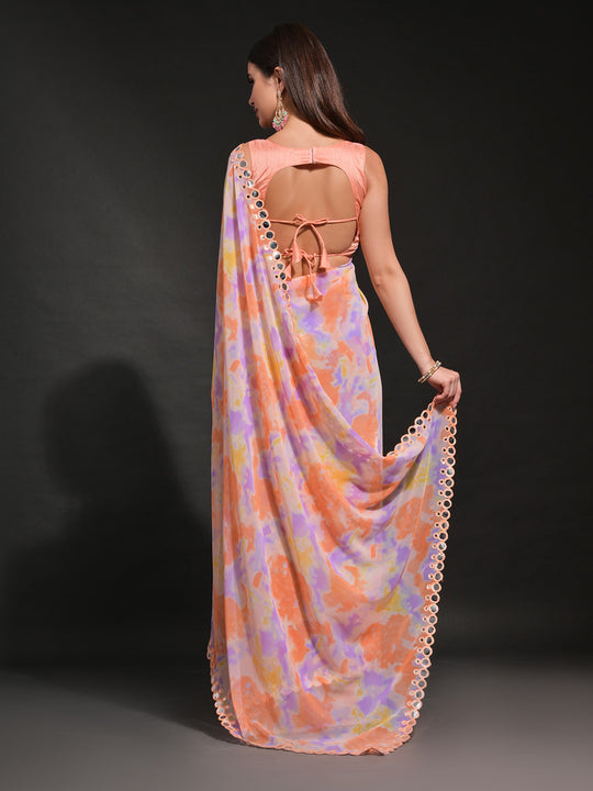 Peach Pure Georgette Party Wear Saree With Blouse Piece