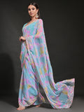 Blue Pure Georgette Party Wear Saree With Blouse Piece