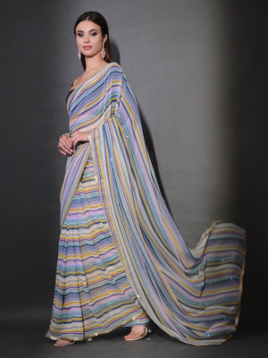 Peach Pure Georgette Party Wear Saree With Blouse Piece